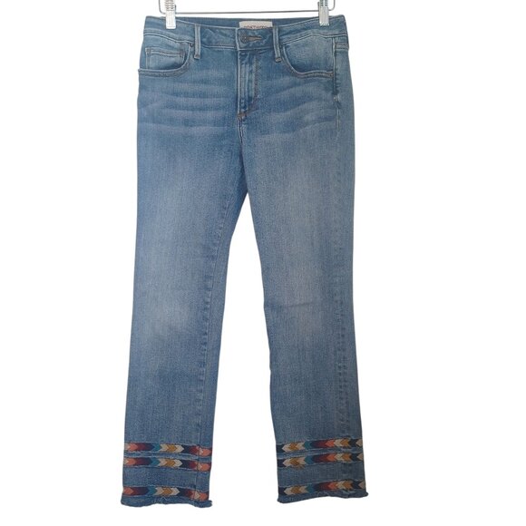 Driftwood Jeans Collette Embroidered Blue Denim Raw Hem Cropped Length Womens 26 - Picture 1 of 13